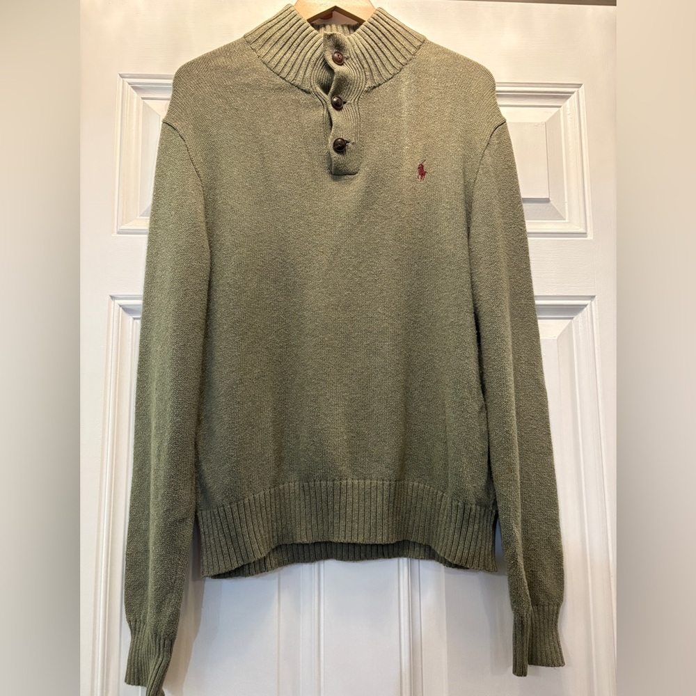 Ralph Lauren Men’s Olive 3/4 Button-Up Sweater M Preppy Ivyleague Polished Base‎